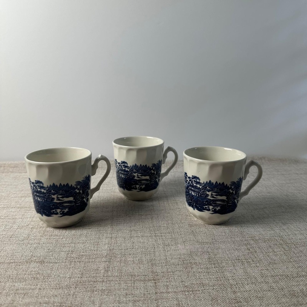 Vintage Blue & White Transferware Mugs Set of 3 | Made in England Scenic Cups